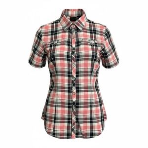 Harley Davidson Womens Plaid Short Sleeve Western Shirt Moto Biker Medium